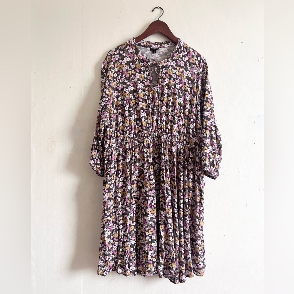 Torrid Purple and Green Floral Tie-Neck Plus Size Dress